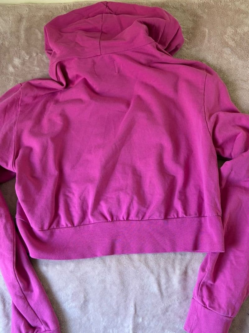 Balmain x Beyonce BAK Pink Cropped Hoodie Sequin Crest Womens Small — photo 6