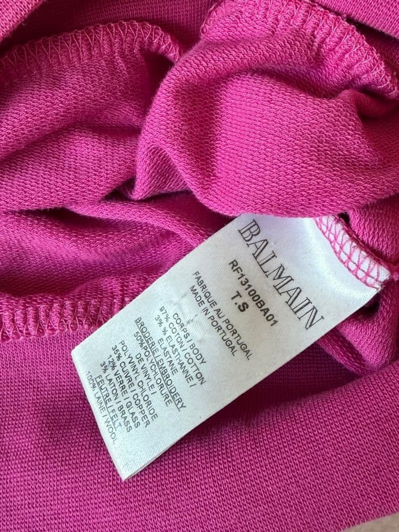 Balmain x Beyonce BAK Pink Cropped Hoodie Sequin Crest Womens Small — photo 5