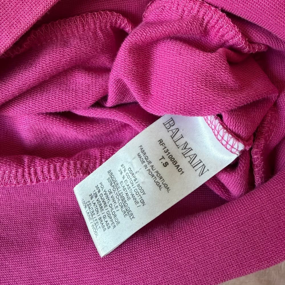 Balmain x Beyonce BAK Pink Cropped Hoodie Sequin Crest Womens Small — photo 5