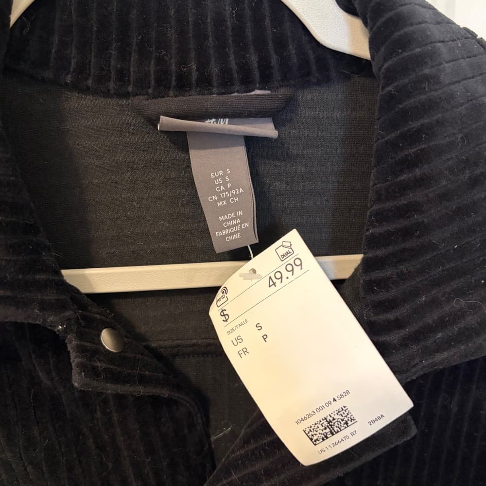 H&M Black Corduroy Shirt Jacket Regular Fit Overshirt Small NWT — photo 1