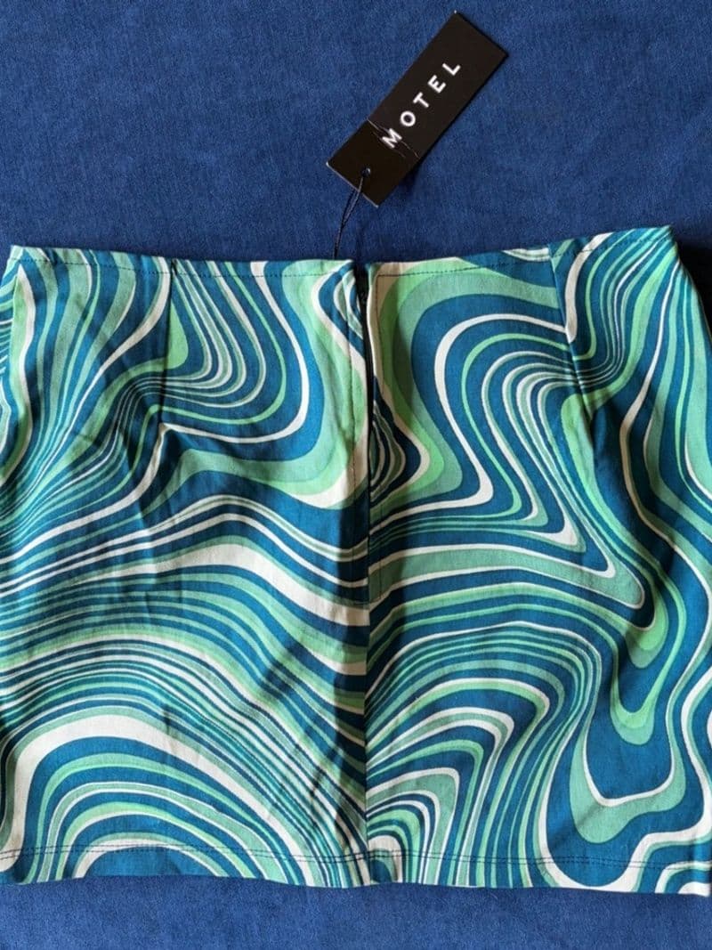 Motel Rocks Ima Skirt 70s Ripple Green Psychedelic Swirl Mini Skirt Womens Small — photo 2