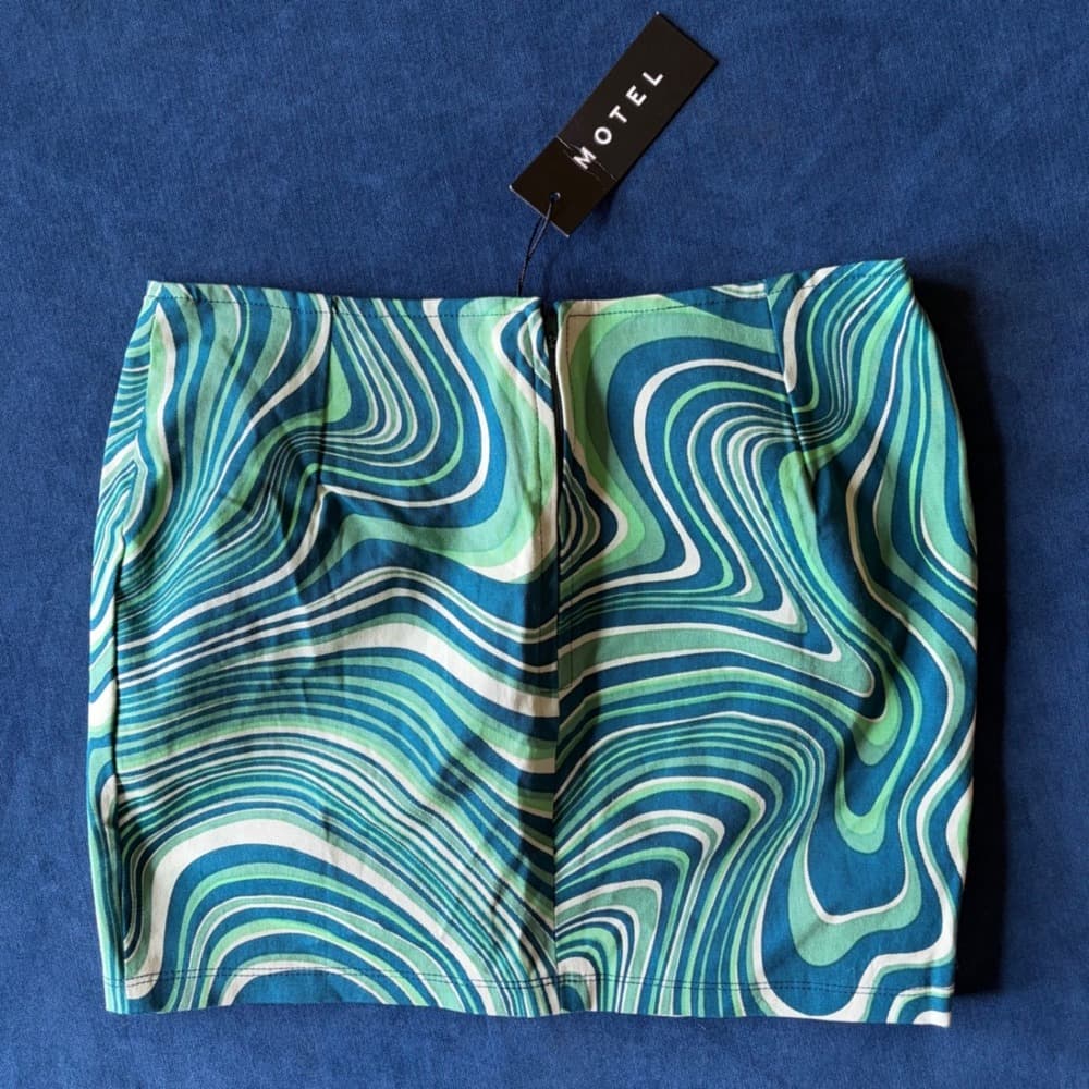 Motel Rocks Ima Skirt 70s Ripple Green Psychedelic Swirl Mini Skirt Womens Small — photo 2