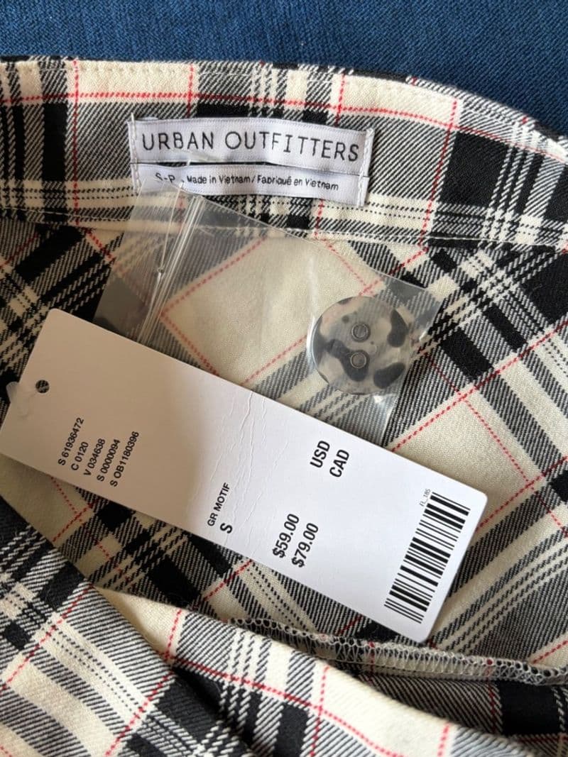 Urban Outfitters Plaid Mixed Print Pleated Mini Skirt Cream Black Red Size S NEW — photo 2