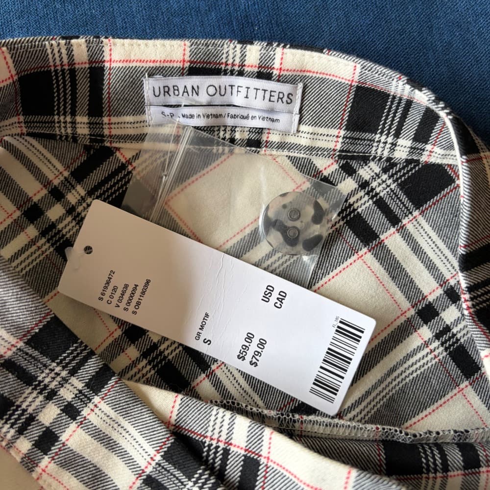 Urban Outfitters Plaid Mixed Print Pleated Mini Skirt Cream Black Red Size S NEW — photo 2