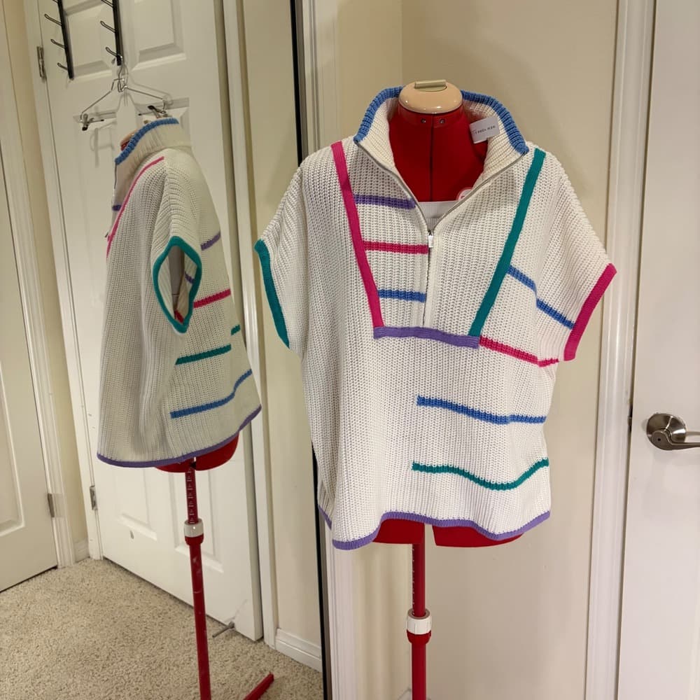 New York & Company 80s Style Colorblock Stripe Quarter Zip Sweater Vest XL NWT — photo 1