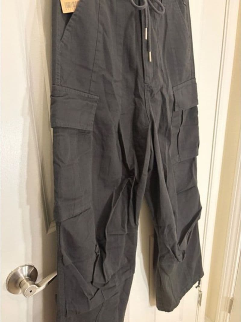 PMGO Mens Cargo Pants Black Drawstring Waist Multiple Pockets Size Large — photo 2