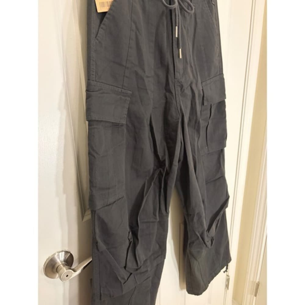 PMGO Mens Cargo Pants Black Drawstring Waist Multiple Pockets Size Large — photo 2