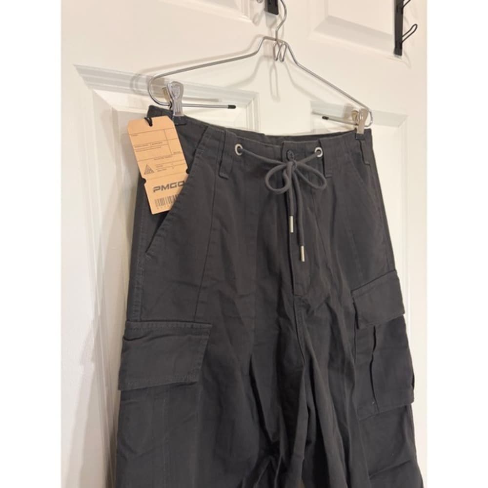 PMGO Mens Cargo Pants Black Drawstring Waist Multiple Pockets Size Large — photo 1