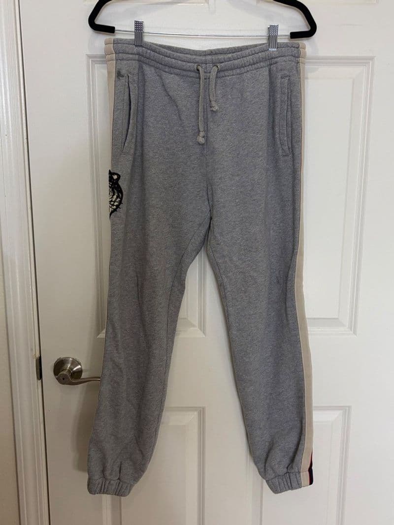 Gucci Mens Tiger Patch Logo Stripe Sweatpants Gray Joggers Made in Italy — photo 1