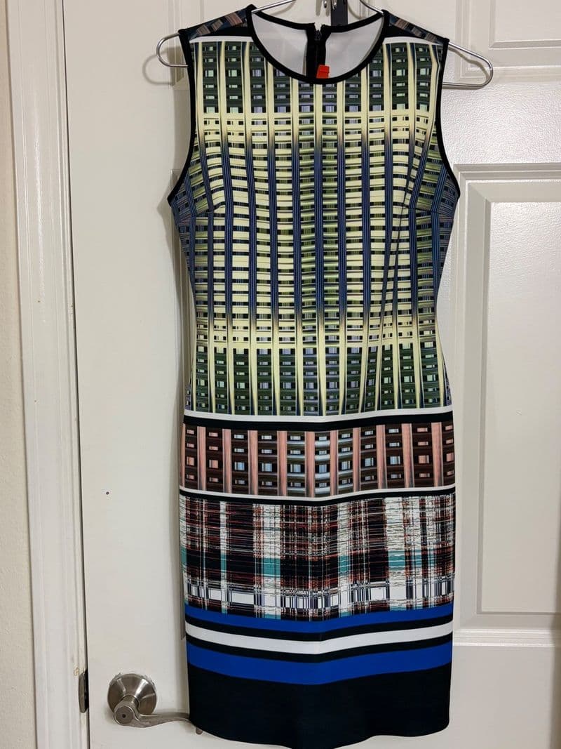 Clover Canyon Digital Print Neoprene Sheath Dress Womens XS Sleeveless Multi — photo 1