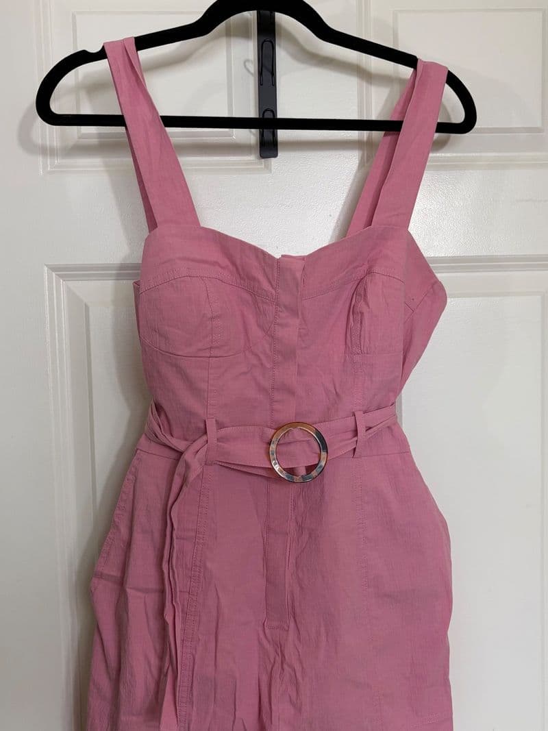 Zara Pink Belted Utility Jumpsuit Sweetheart Neck Bustier Straight Leg Small — photo 1