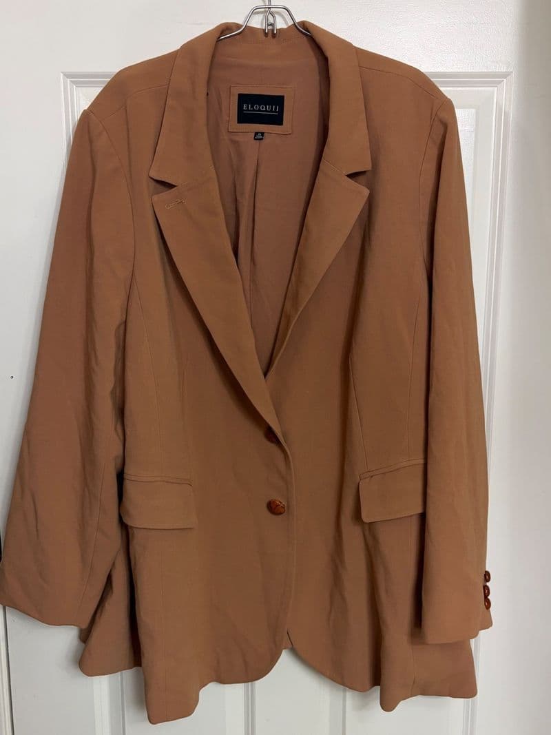 Eloquii Camel Tan Longline Blazer Size 28 Two Button Stretch Workwear Jacket — photo 1