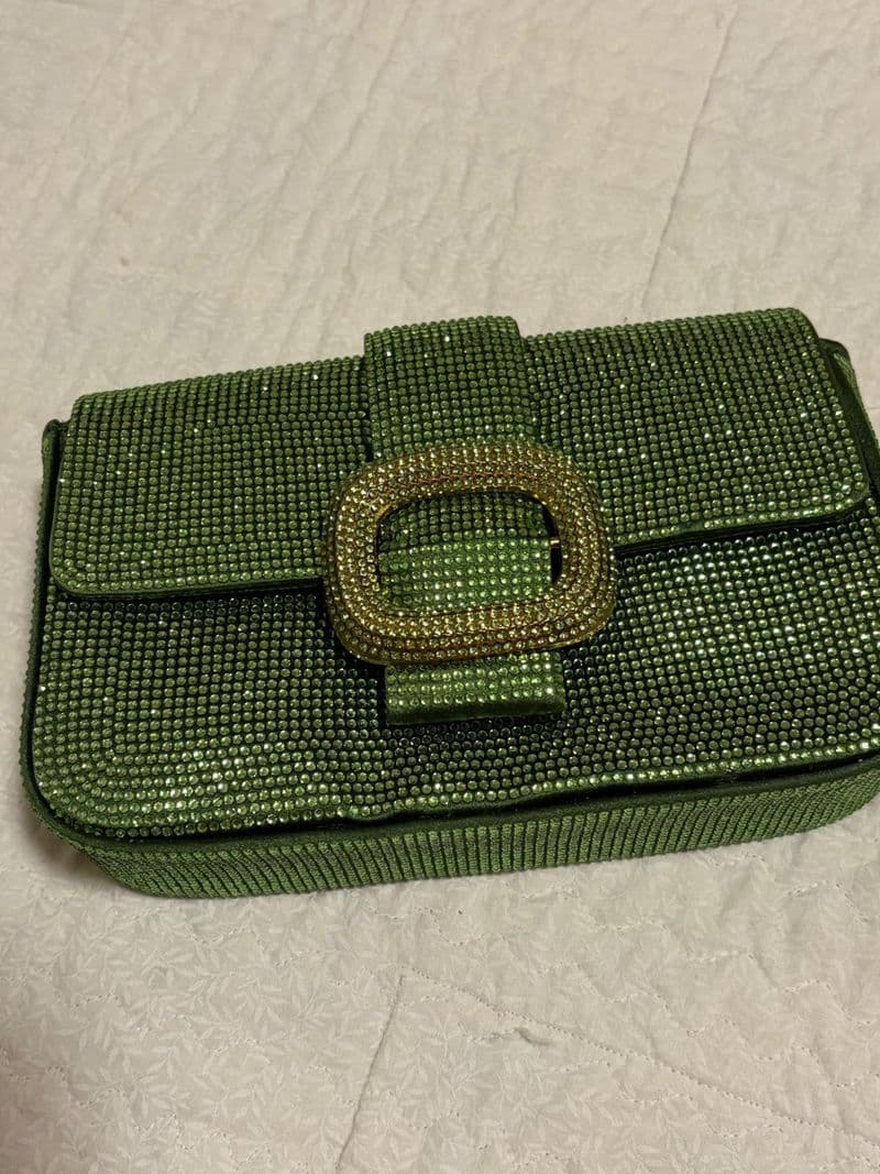 Zara Green Rhinestone Mini Crossbody Bag Emerald Crystal Buckle Evening Clutch — photo 1
