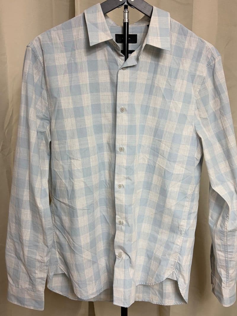 Vince Mens Classic Fit Gingham Button Down Shirt Light Blue White Plaid Size M — photo 1