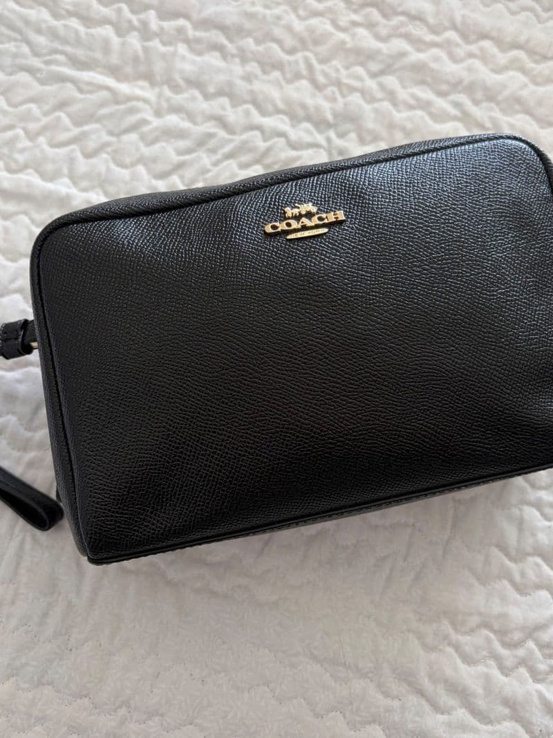 Coach Large Cosmetic Case 20 Black Crossgrain Leather Makeup Bag F24797 NEW — photo 1
