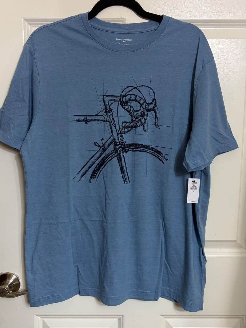 Banana Republic Mens Road Bike Sketch Graphic T-Shirt Blue Premium Wash L NEW — photo 1