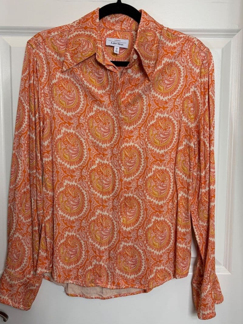 & Other Stories Capsule Paisley Button Down Shirt Orange Yellow Viscose Size 0 — photo 1