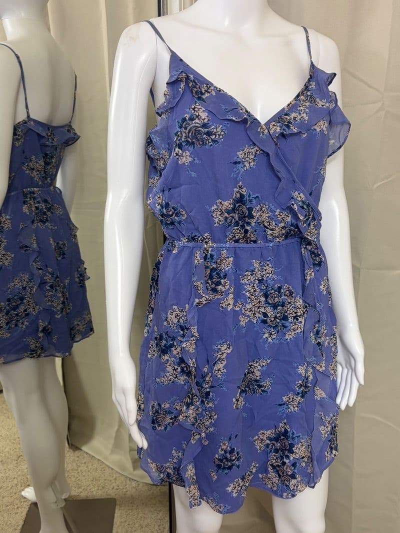 Joie Silk Floral Ruffle Mini Dress Periwinkle Blue V-Neck Medium — photo 1