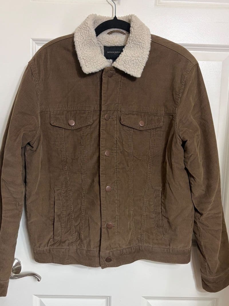Banana Republic Mens Brown Corduroy Sherpa Collar Trucker Jacket Size M Quilted — photo 1