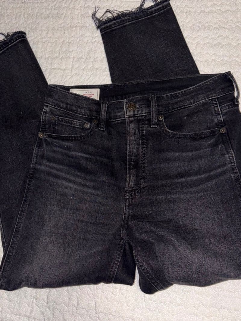 Gap Vintage Slim High Rise Jeans Washed Black Raw Hem 28 6R Womens Denim — photo 1