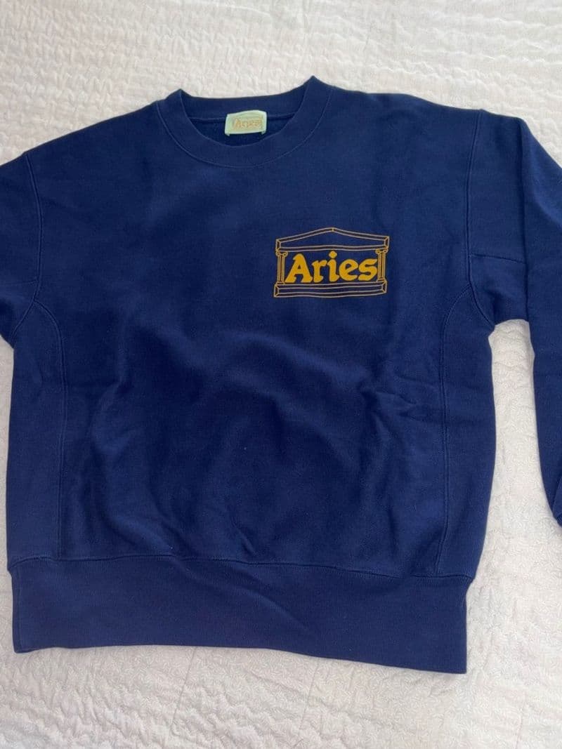 Aries Arise Temple Logo Navy Blue Sweatshirt Made in Italy FQAR20000 Size S — photo 1