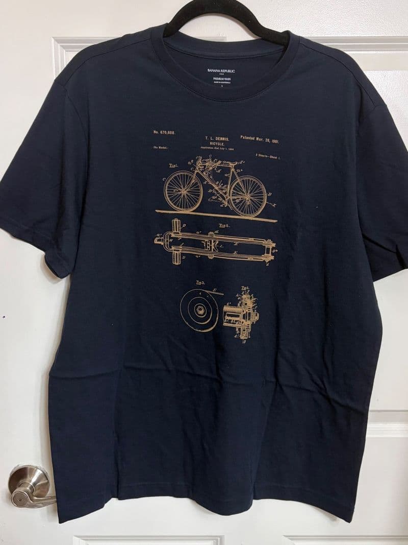 Banana Republic Mens Navy Blue Bicycle Patent Graphic T-Shirt L NWT — photo 1