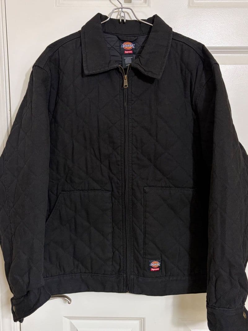 Supreme Dickies Quilted Work Jacket Black Cotton Canvas Diamond Quilt Mens Large — photo 1