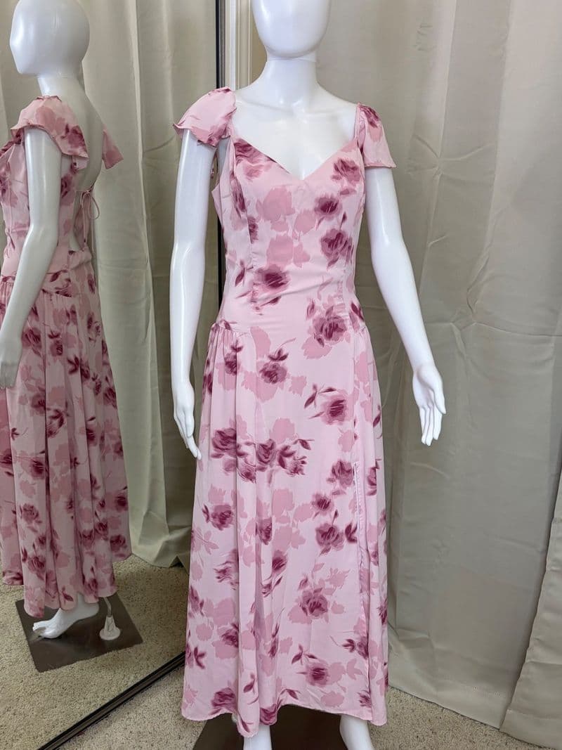 Abercrombie & Fitch Pink Floral Open Back Maxi Dress Flutter Sleeve Tall Large — photo 1