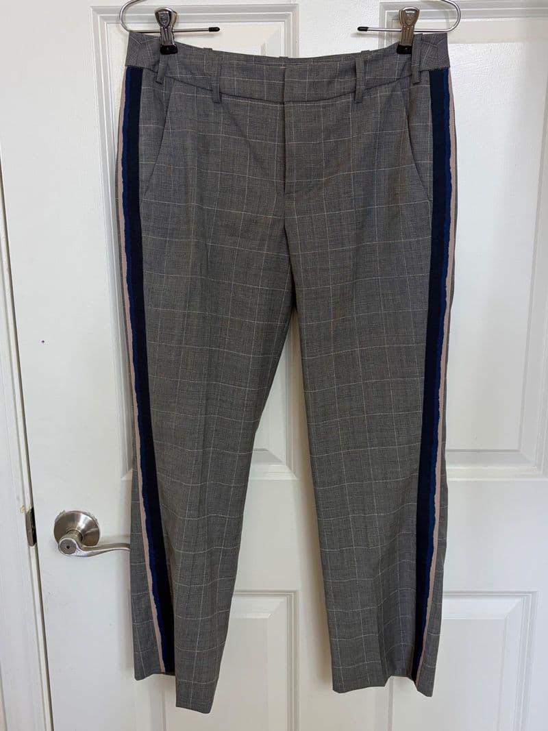 Zadig & Voltaire Posh Check Wool Silk Plaid Side Stripe Pants Grey Size 36 — photo 1