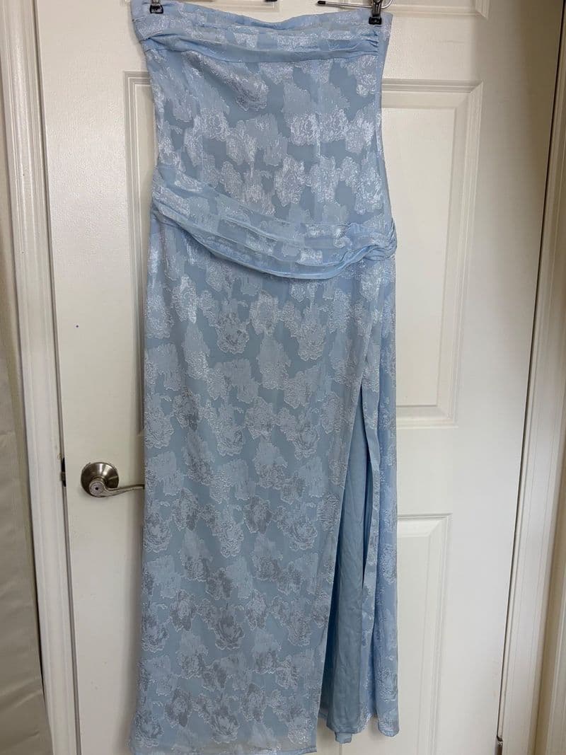 Miss Circle New York Light Blue Burnout Floral Strapless Maxi Dress Size M — photo 1