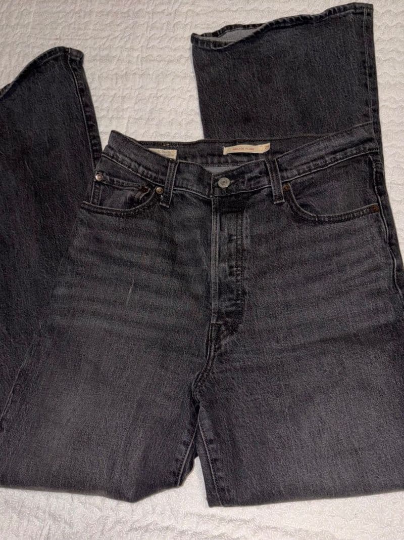 Levis Premium Ribcage Flare Jeans Washed Black High Rise Button Fly 29x32 — photo 1