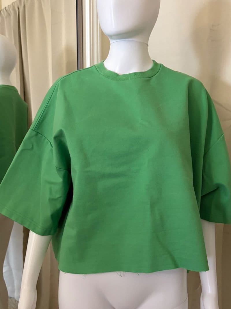 STAUD Green Cropped Short Sleeve Sweatshirt Boxy Crew Neck Top XS/S — photo 1