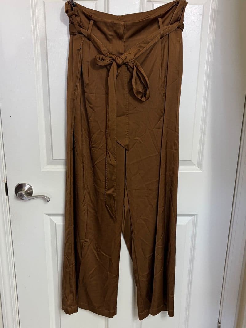 Universal Standard Brown Satin Wide Leg Paperbag Waist Pants Large USPA0420 — photo 1