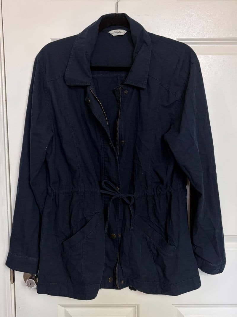 Abercrombie & Fitch Womens Navy Blue Utility Jacket Drawstring Waist Large — photo 1