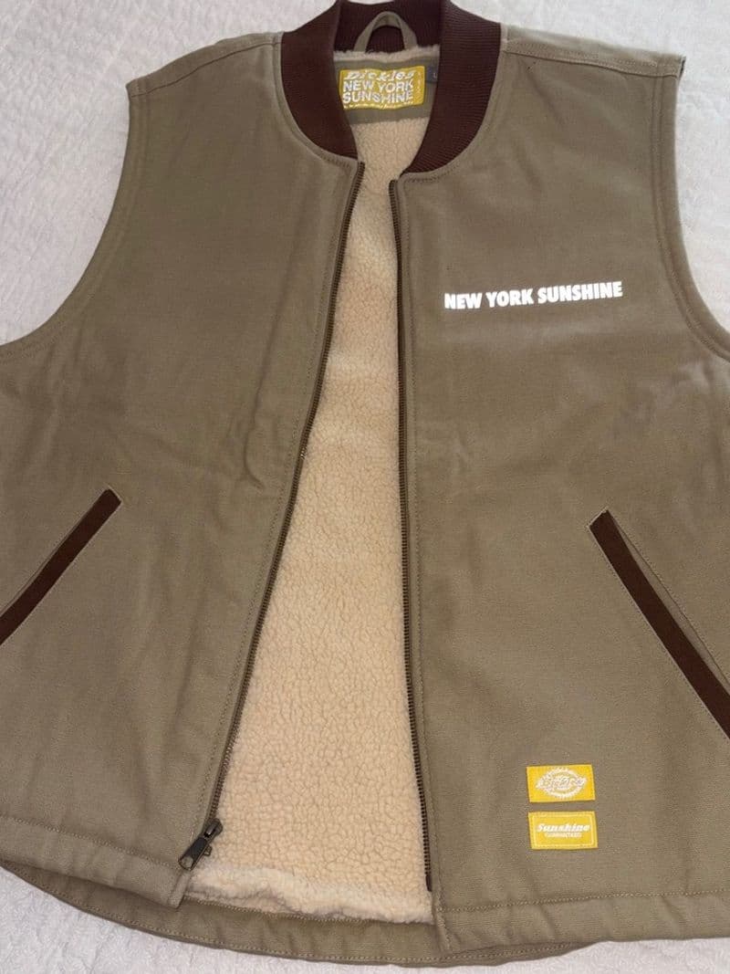 Dickies New York Sunshine Install Team Sherpa Lined Canvas Vest Tan Mens Large — photo 1
