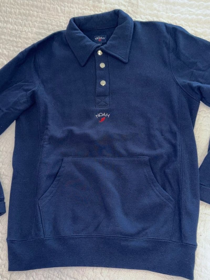 Noah NY Navy Blue Fleece Polo Sweatshirt Snap Placket Winged Foot Logo Mens S — photo 1