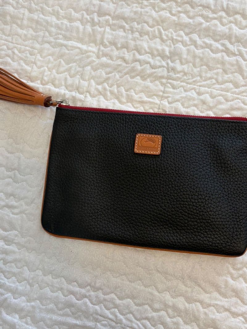 Dooney & Bourke Black Pebble Grain Leather Tassel Pouch Clutch Wallet Bag — photo 1