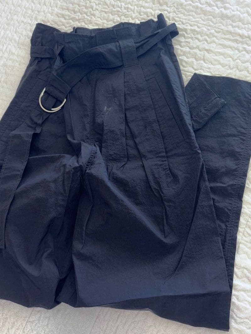 Ganni Black High Waisted Belted Tech Tapered Pants Size 34 Pleated Utility AI.D — photo 1