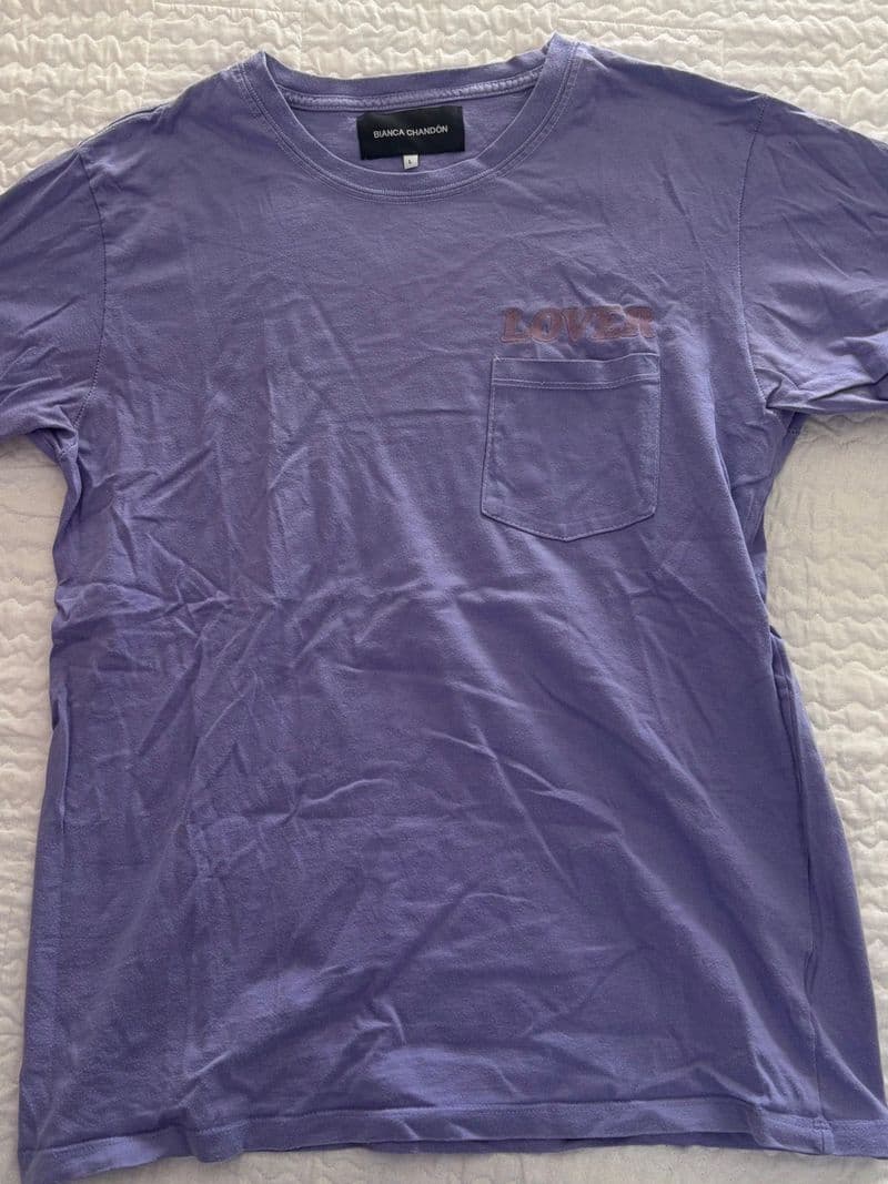 Bianca Chandon Lover Pocket T-Shirt Purple Mens Large Short Sleeve Cotton LA — photo 1