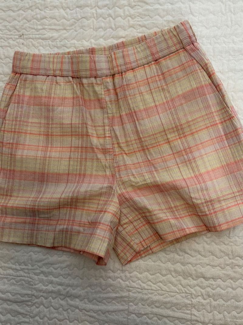 COS Pink Orange Plaid Pull On Shorts Elastic Waist Pockets EUR 34 — photo 1