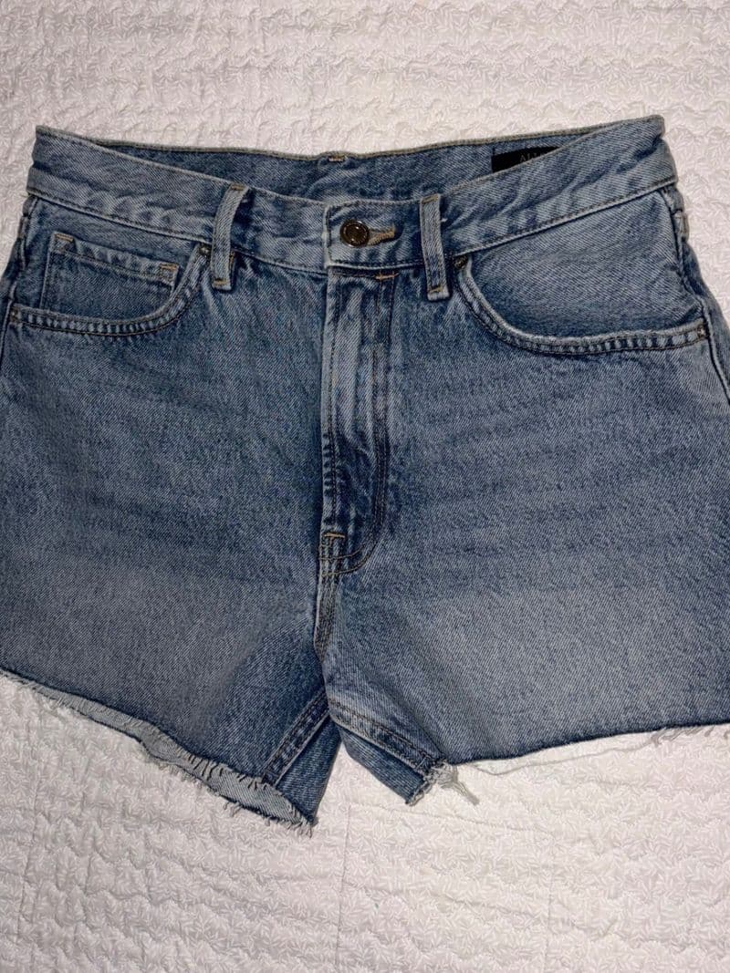 AllSaints W28 Light Wash High Waisted Raw Hem Denim Shorts Blue Cotton Cut Offs — photo 1