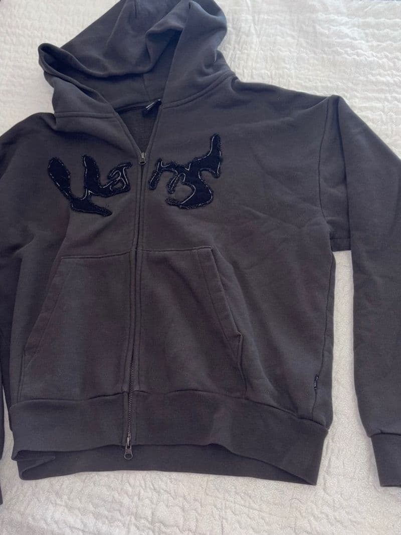 Vans Mens Full Zip Hoodie Charcoal Gray Graphic Applique Sweatshirt Medium — photo 1