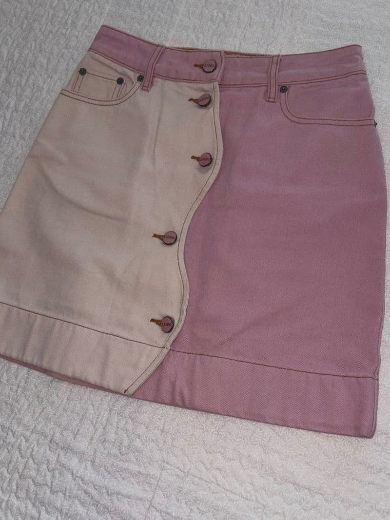 Ganni Two Tone Pink Colorblock Denim Mini Skirt High Waisted Size 36 — photo 1