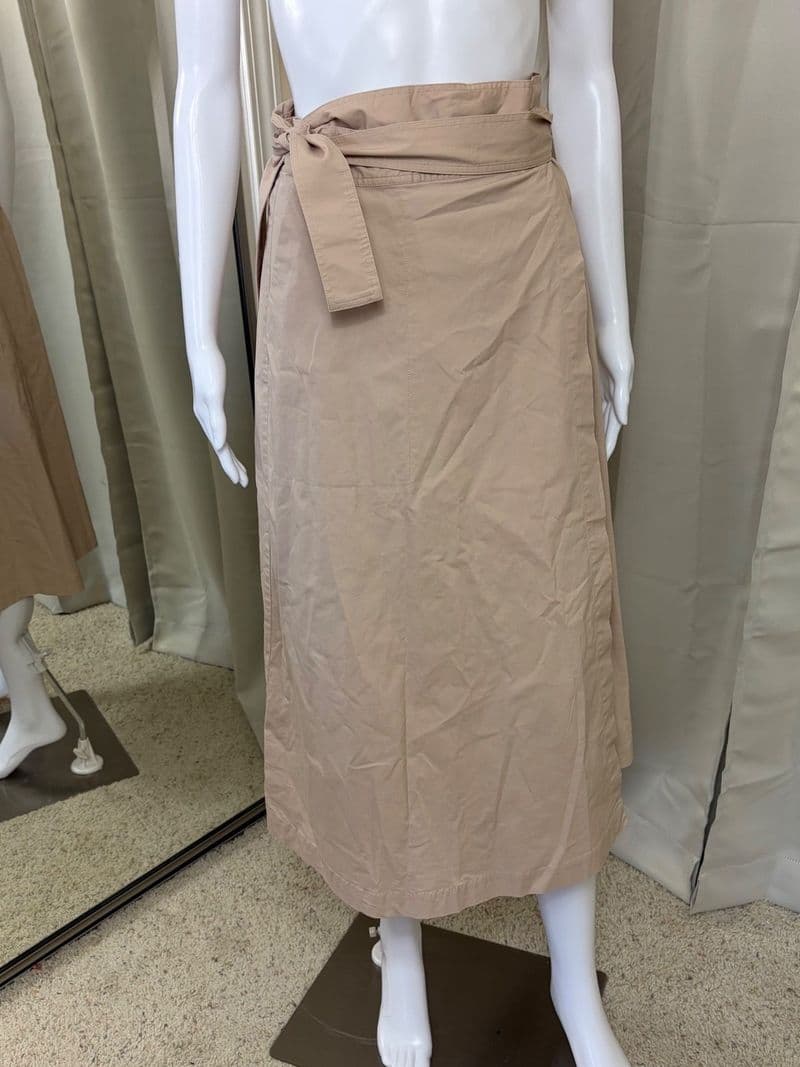 Club Monaco Tan Beige Cotton Blend Tie Waist Wrap Midi Skirt with Pockets Size 8 — photo 1