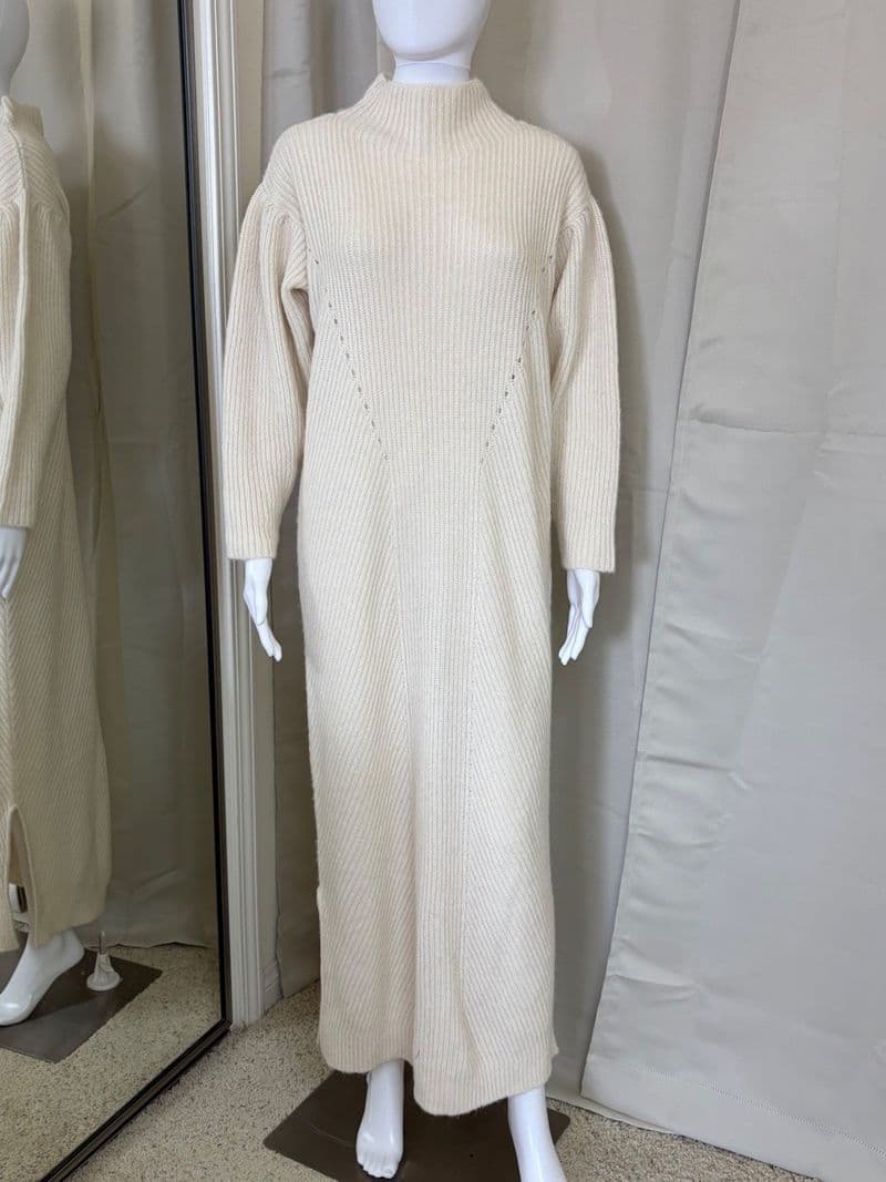 Mirth Piccu Piccu Ivory Baby Alpaca Merino Wool Ribbed Knit Maxi Sweater Dress — photo 1