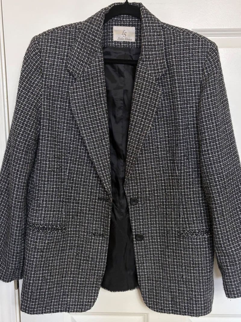 90s Leslie Steven Vintage Black White Check Blazer Jacket Two Button Size 12 — photo 1
