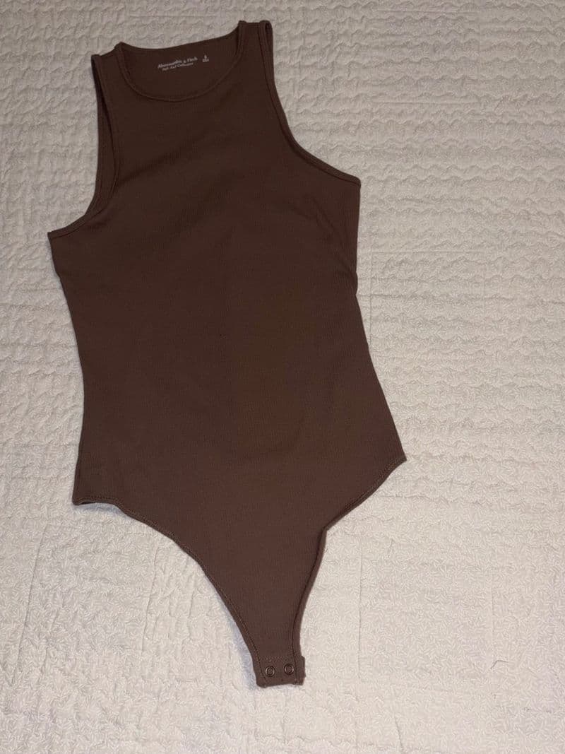 Abercrombie & Fitch Brown Ribbed High Neck Bodysuit Soft A&F Collection Small — photo 1