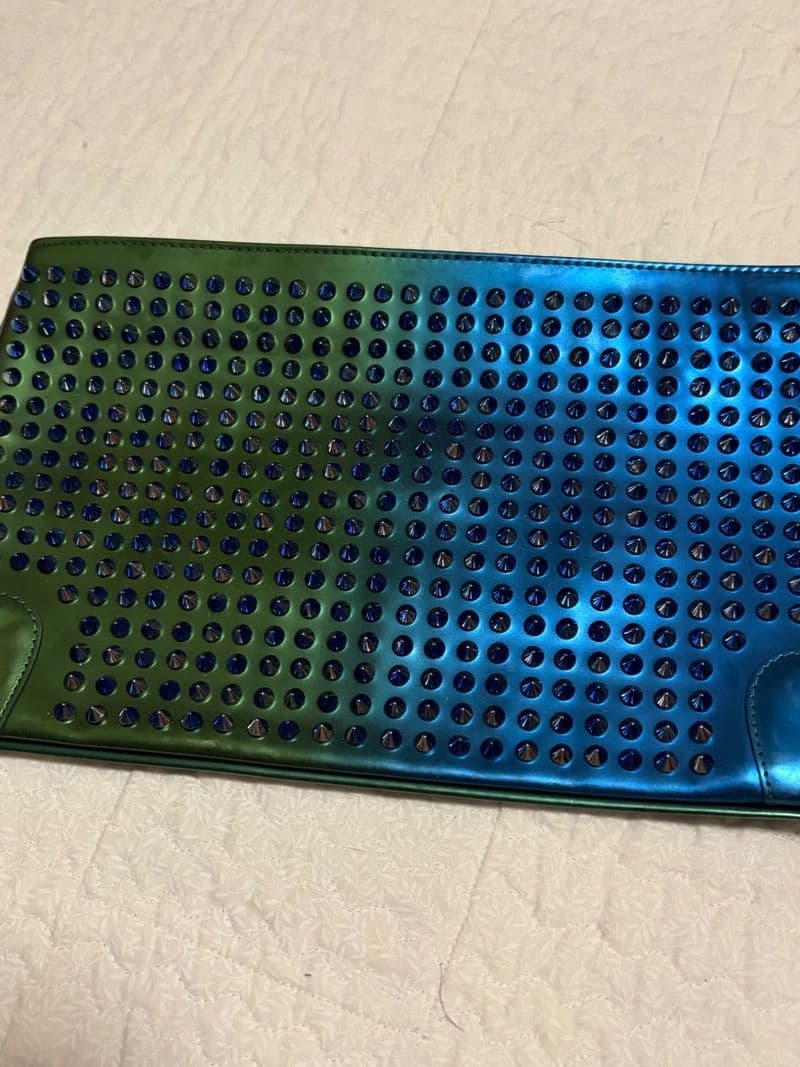 Christian Louboutin Skypouch Iridescent Spiked Metallic Blue Green Clutch Bag — photo 1