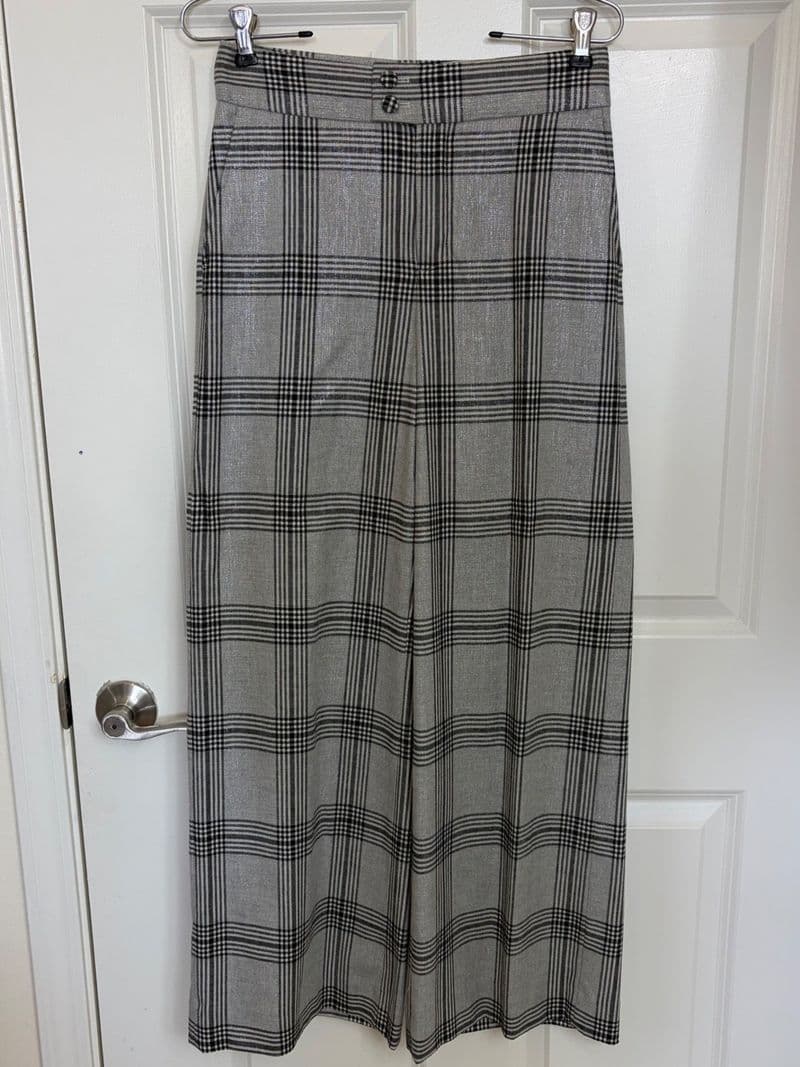 Banana Republic International Exclusive Plaid Metallic Wide Leg Pants Gray 2 — photo 1
