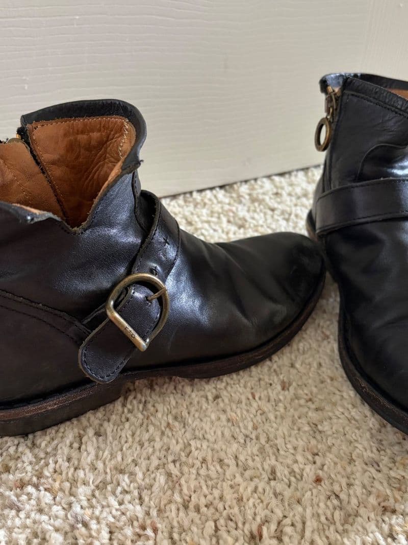 Florentini + Baker Black Leather Moto Ankle Boots Buckle Zip Italy Size 38 — photo 1